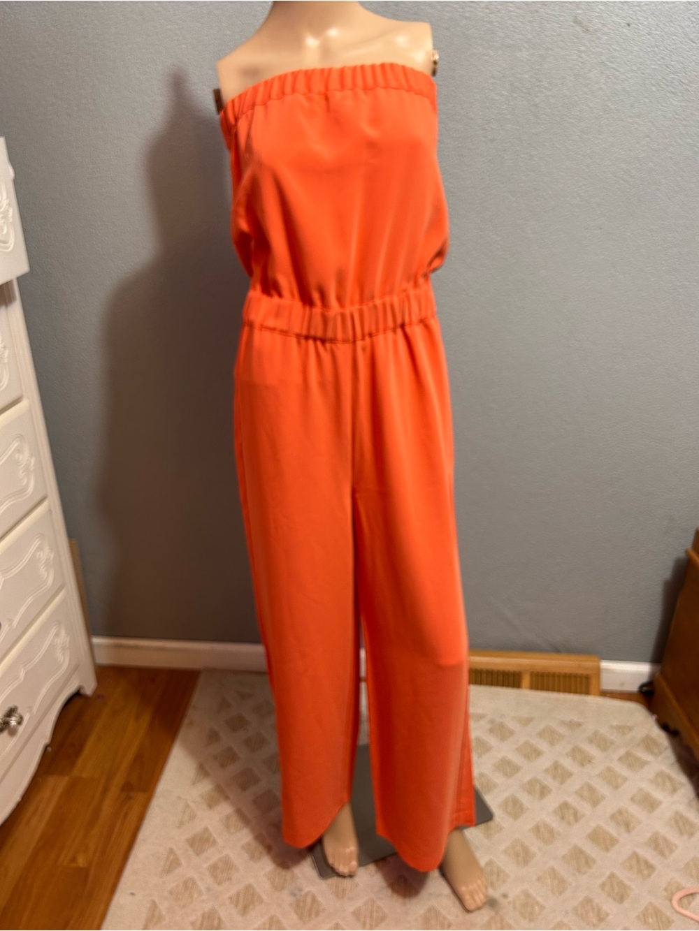 Strapless Orange Wide-Leg Jumpsuit